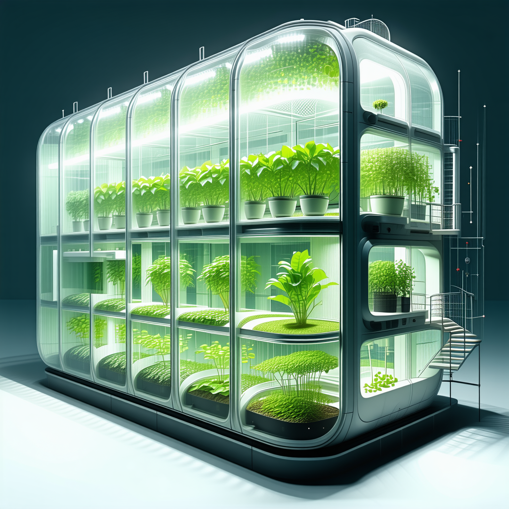 A Large, Futuristic Greenhouse Filled With A Variety Of Plants