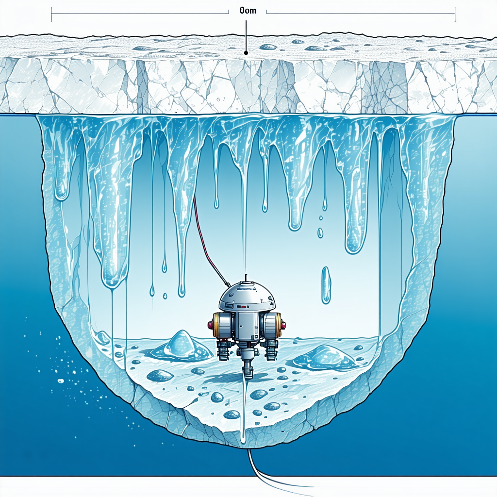 In The Image, There Is A Small Robot Sitting In The Middle Of A Frozen Lake