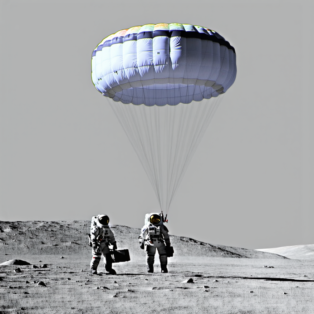 In The Image, Two Astronauts Are Standing On The Moon, Each Holding A Suitcase