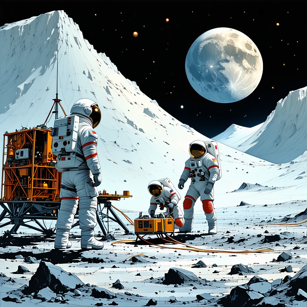 In The Image, There Are Three Astronauts Standing On The Moon's Surface