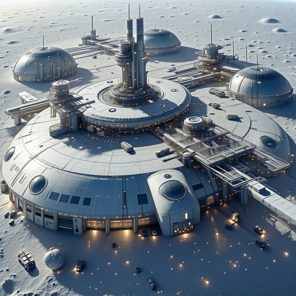 A Futuristic City Is Depicted In This Image, With A Large White Building At The Center