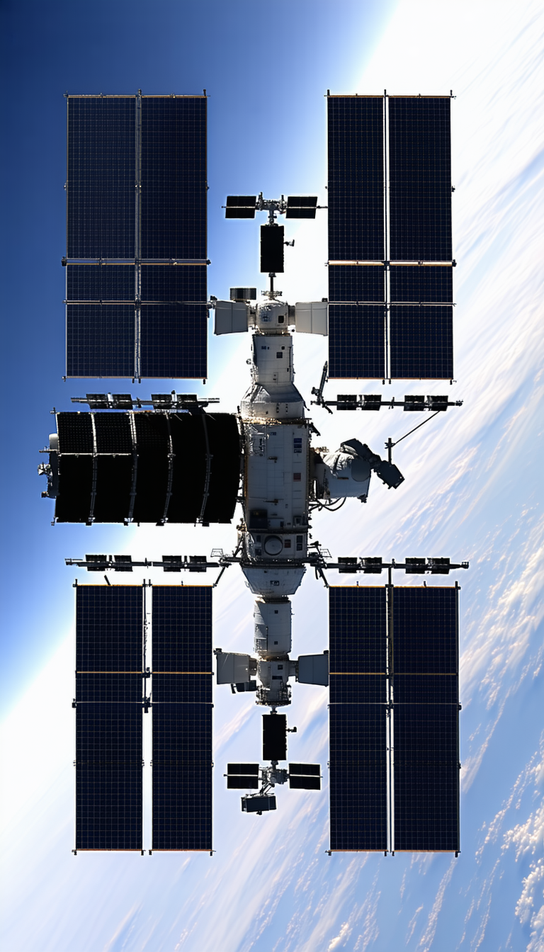 A Space Shuttle With A Large Solar Panel On Its Side, Floating In The Sky