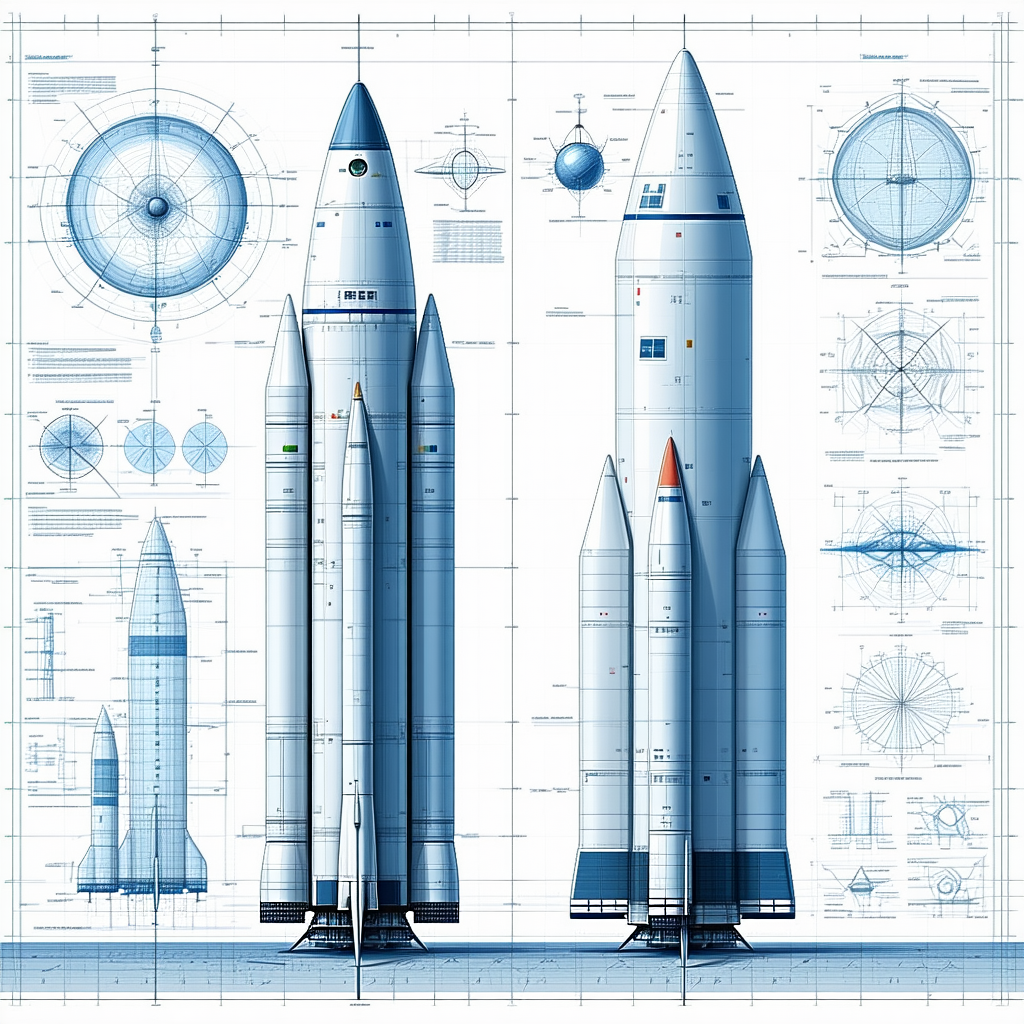 A Blue Rocket Ship Is Shown In A Drawing, With A Smaller Rocket Ship Next To It
