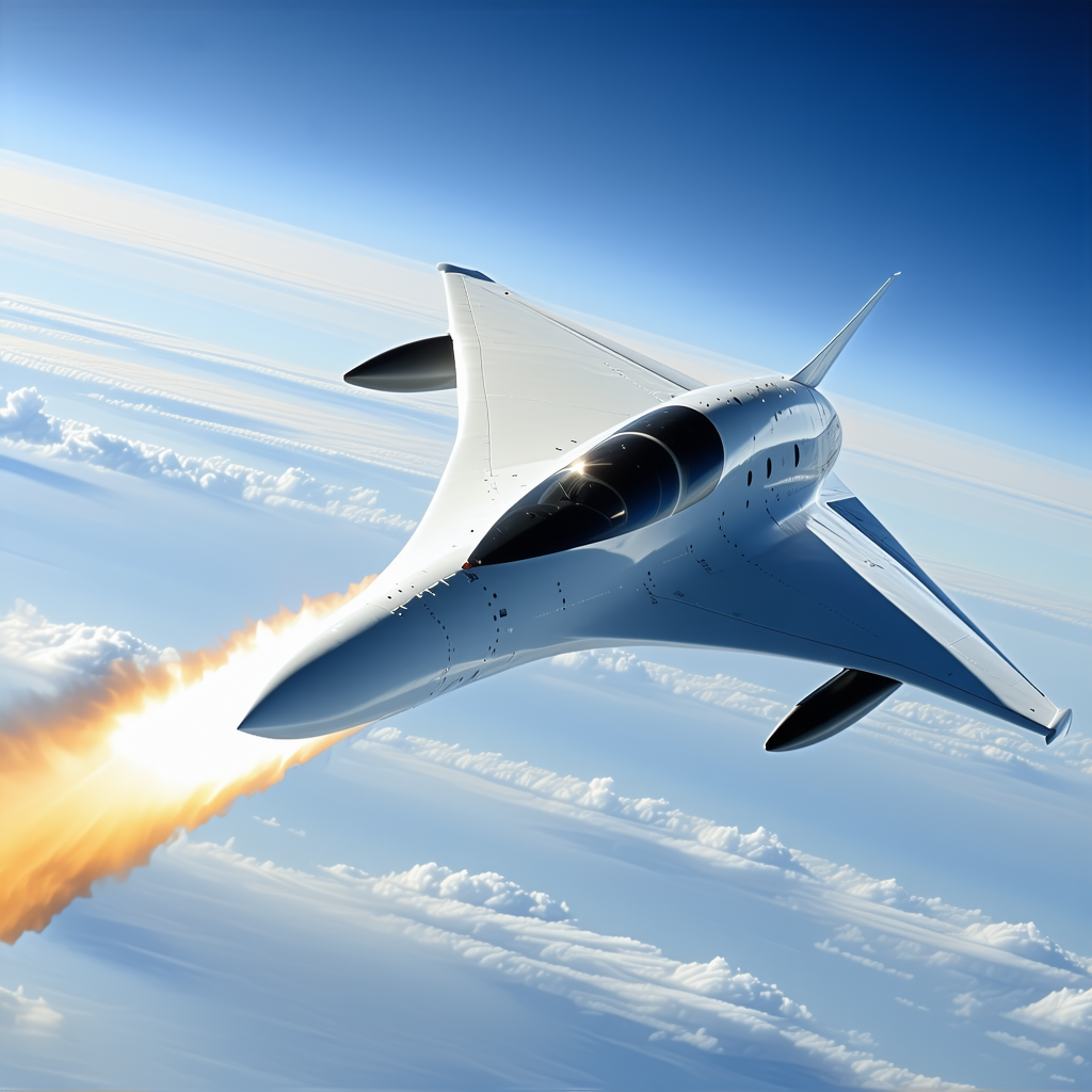A White Jet Is Flying Through The Sky, Leaving A Trail Of Smoke Behind It