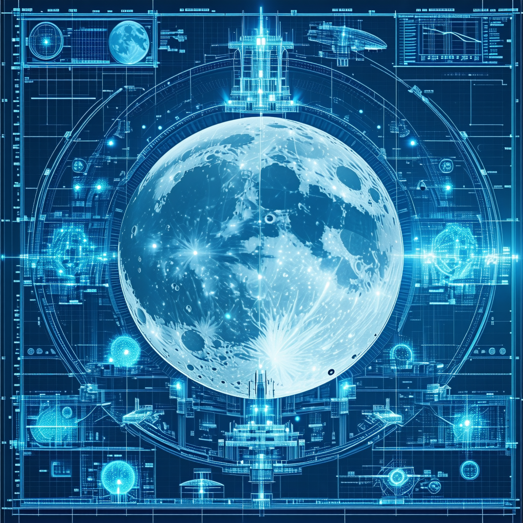 A Blue And White Drawing Of A Moon Is Displayed In The Center Of The Image