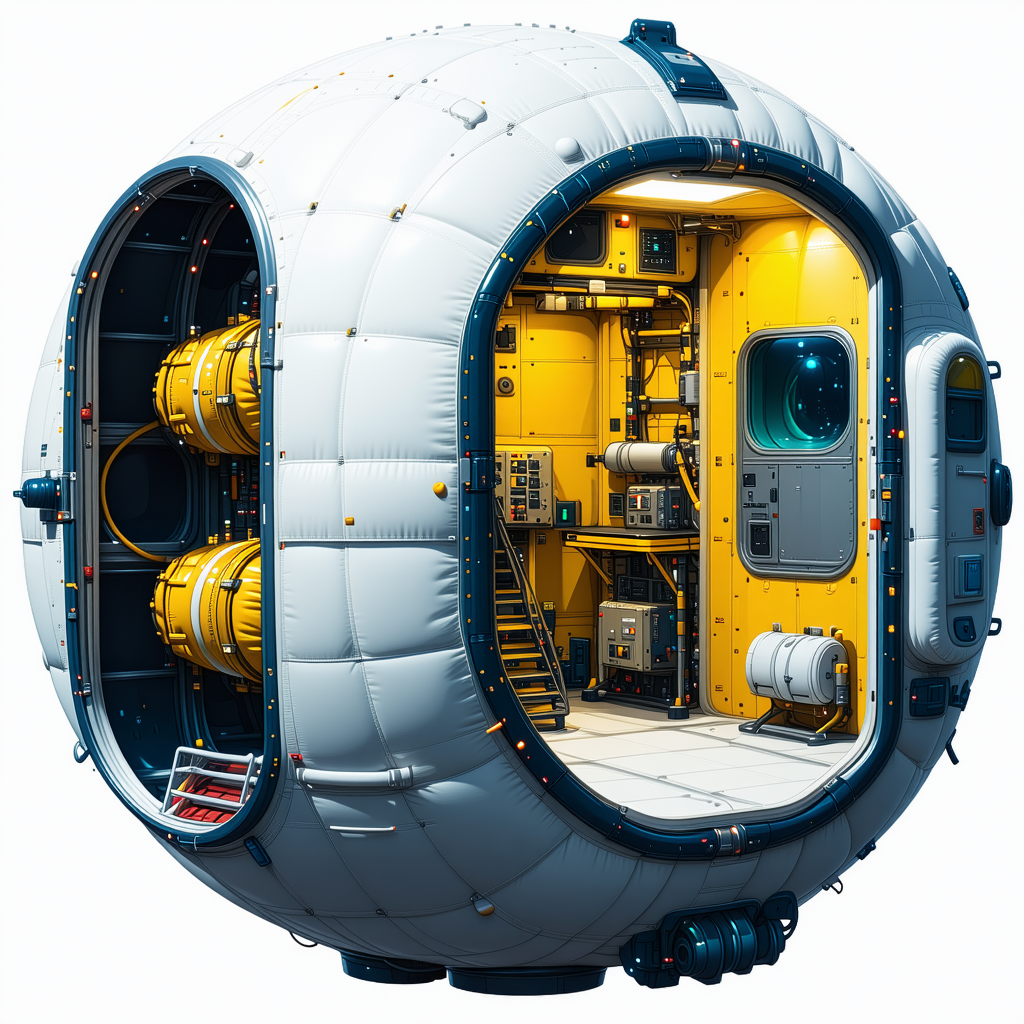 A Large White And Yellow Spacecraft Is Shown In A 3d Rendering