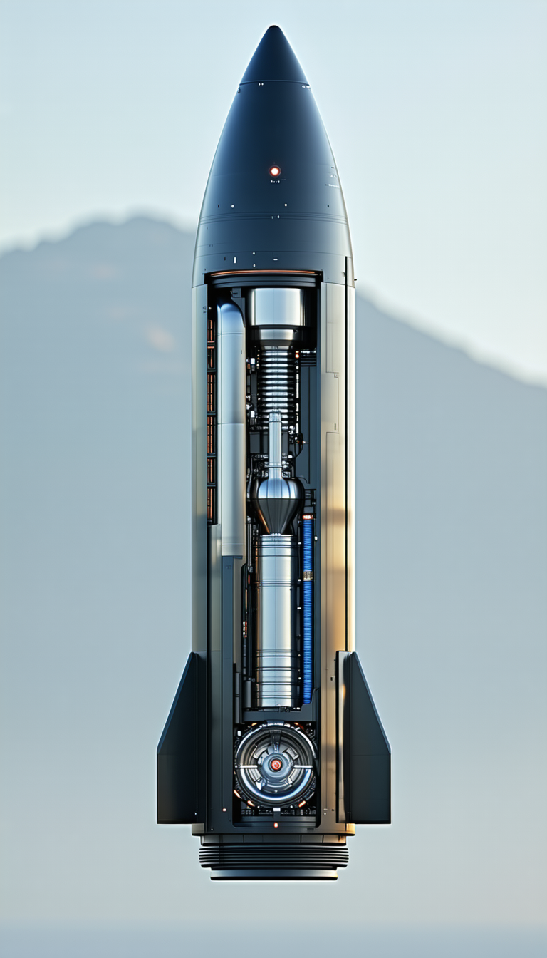A Large Rocket Ship With A Silver And Black Color Scheme