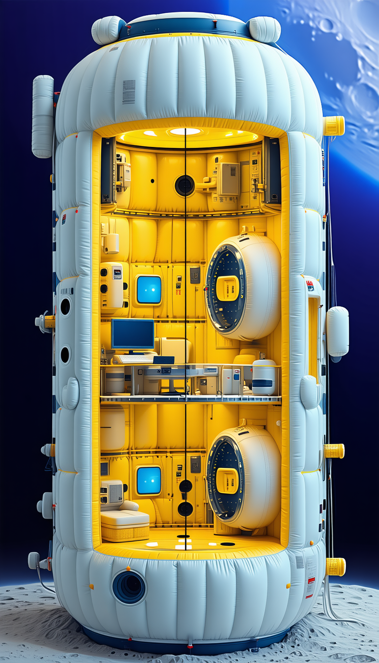A Large White And Yellow Spacecraft Is Shown In A Three-dimensional View