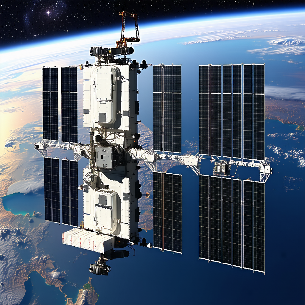 A Large Space Station With A White And Black Color Scheme