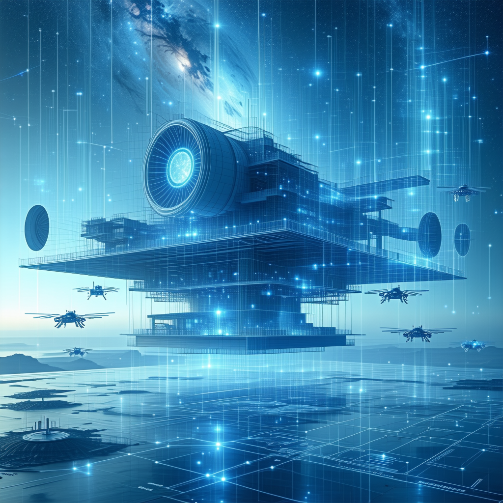 In This Futuristic Scene, A Large Space Station Is Surrounded By A Fleet Of Small Spaceships