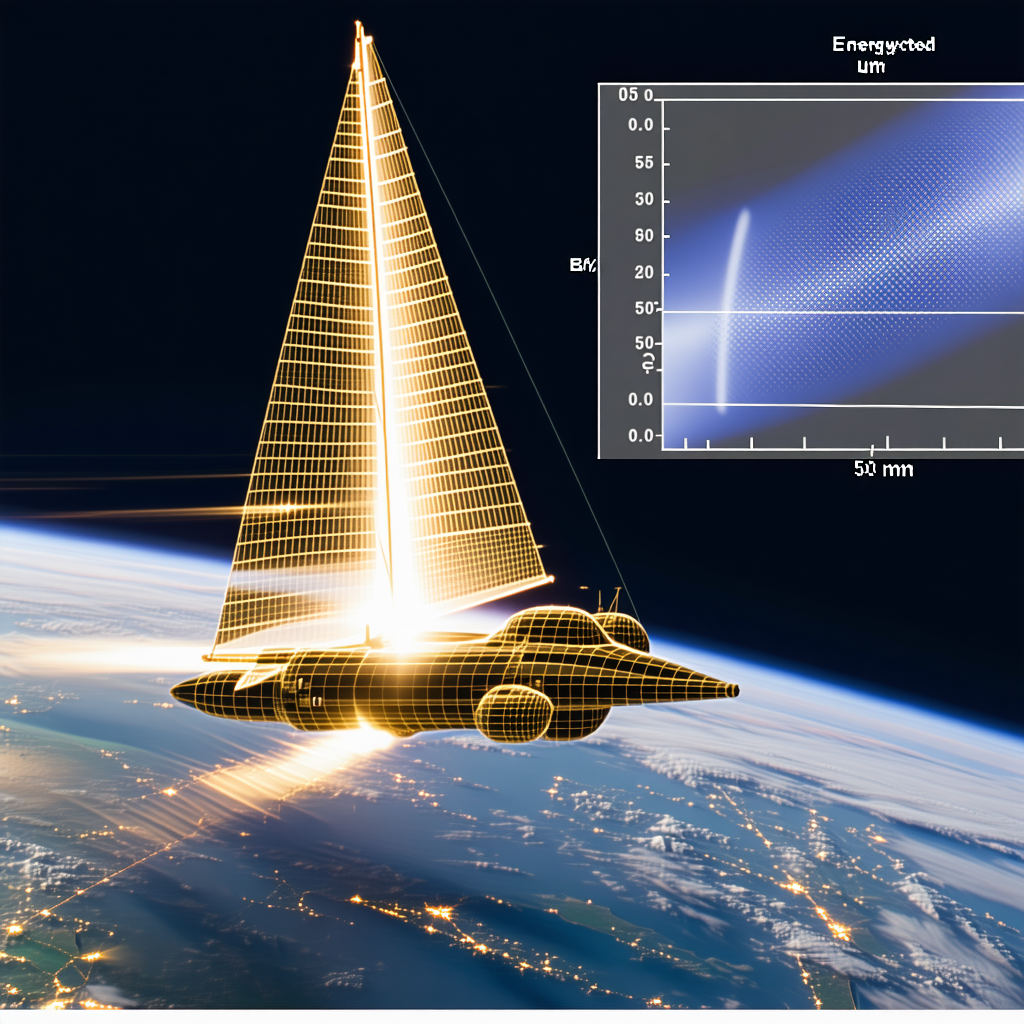 A Futuristic Spacecraft With A Long, Thin Sail, Flying Through The Sky