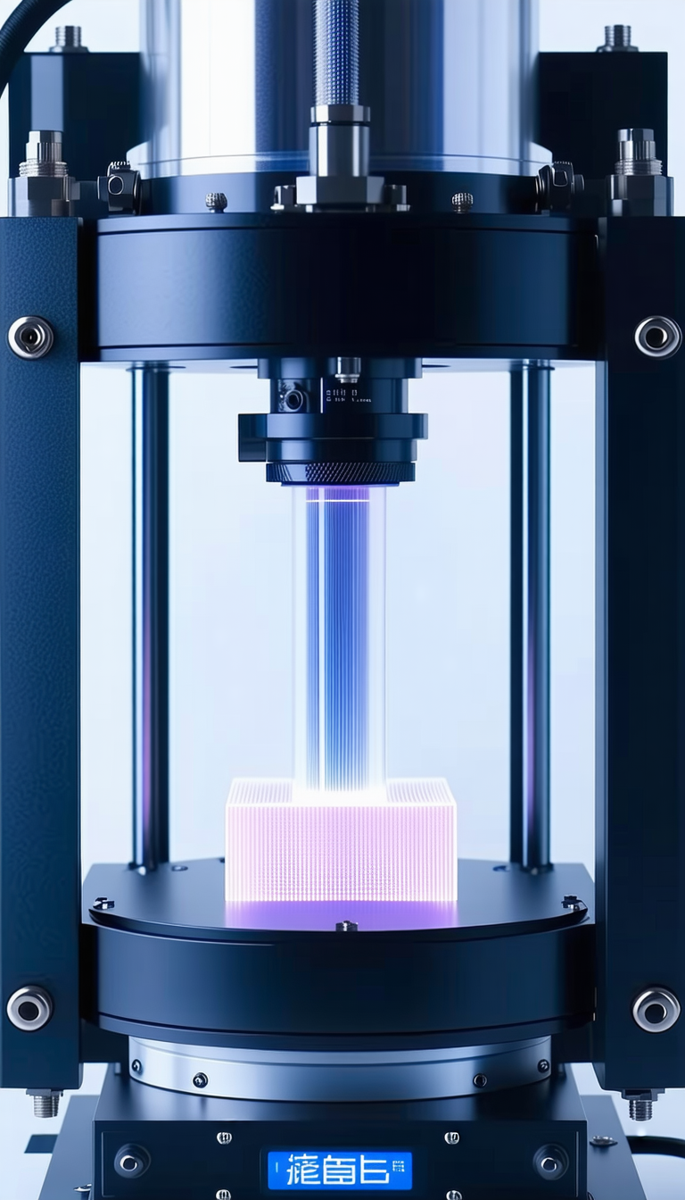 A Machine With A Blue Light Shining Through It