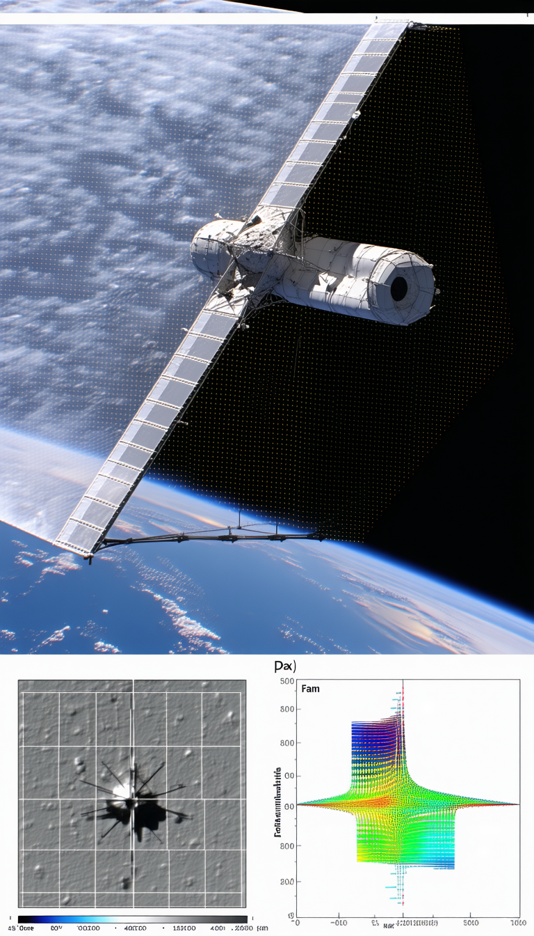 A Spacecraft With A Large Satellite Dish On Its Side, Flying Through The Sky