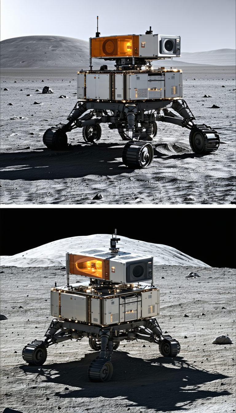 A Robotic Vehicle On A Rocky Surface, Possibly On The Moon
