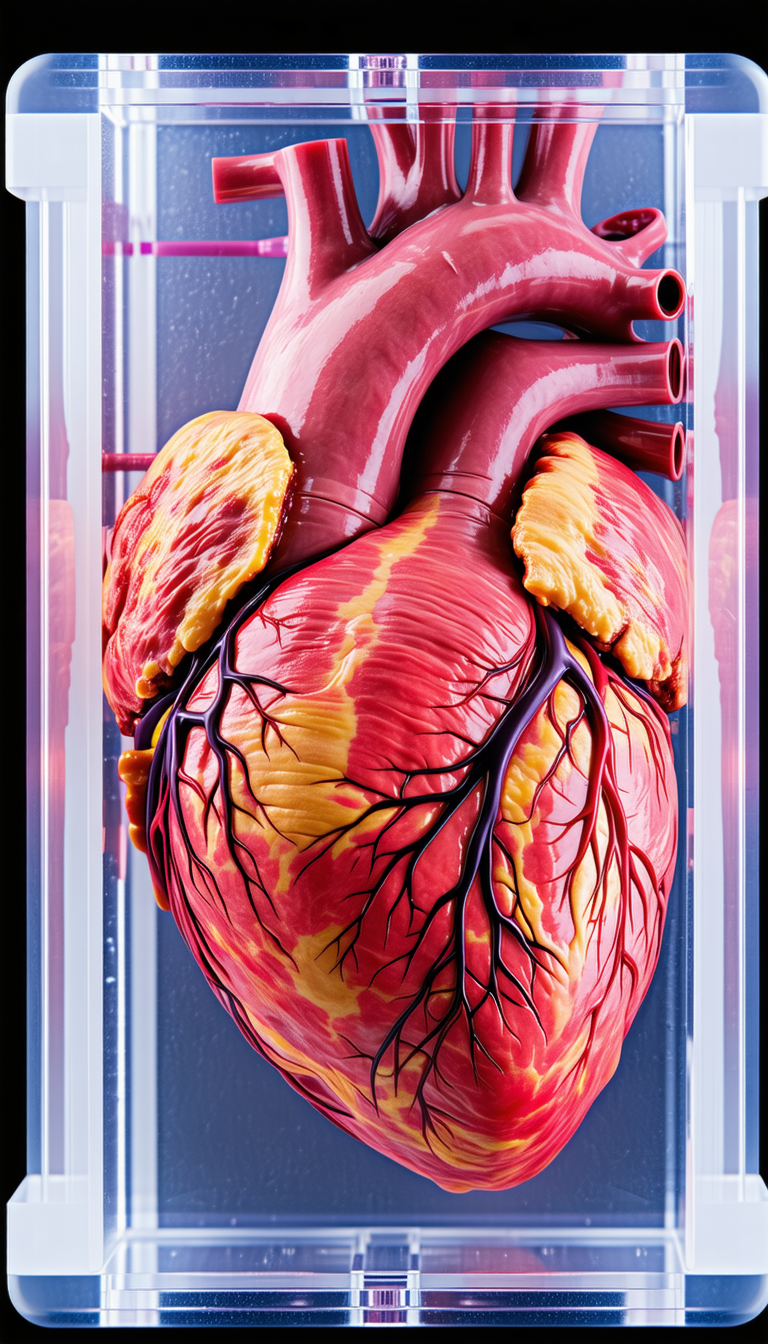 A Heart Is Displayed In A Glass Case, Showcasing Its Intricate Structure And Design