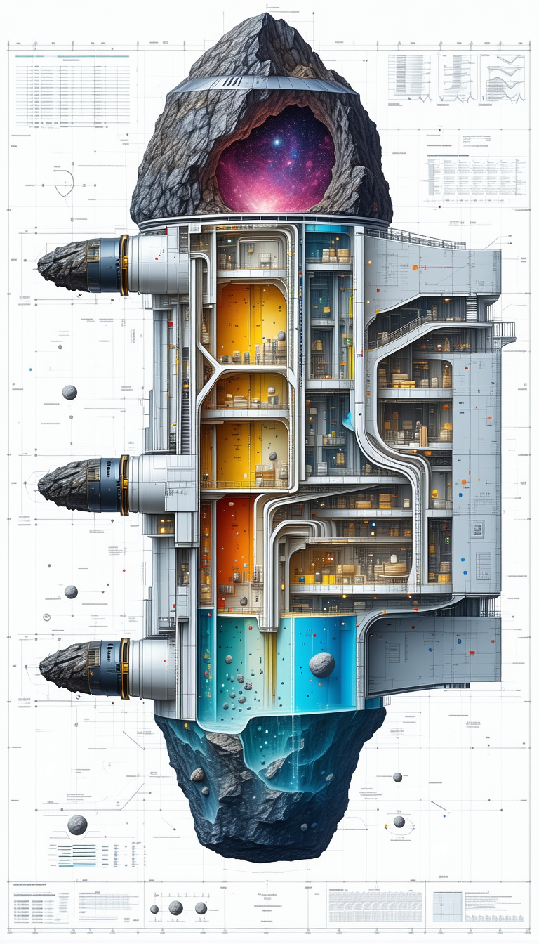 In The Image, There Is A Large, Multi-level Spacecraft With A Variety Of Rooms And Features