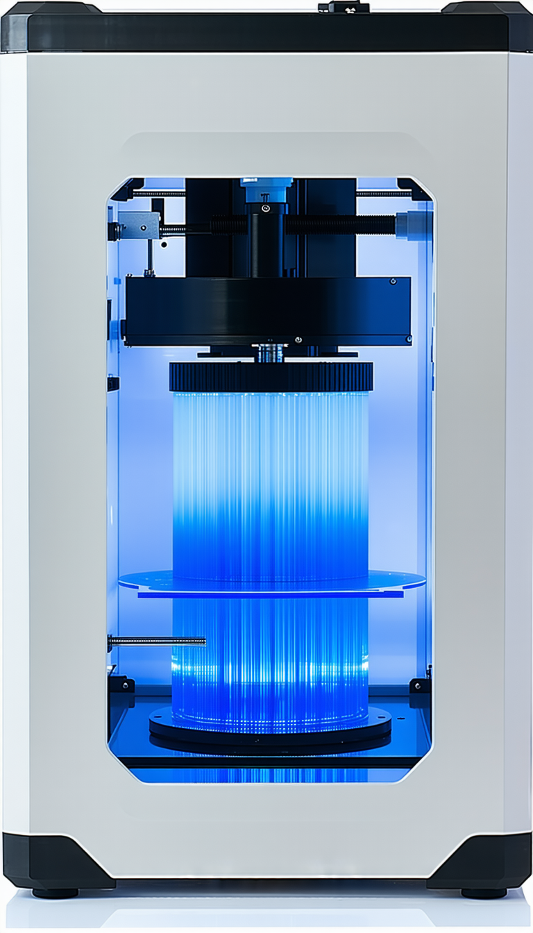 A Blue And White Machine Is Sitting On A Table