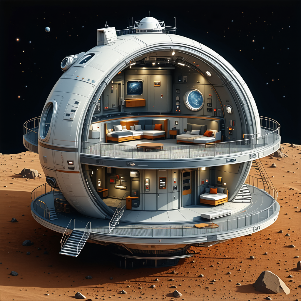 A Futuristic Space Station With A Large, Round