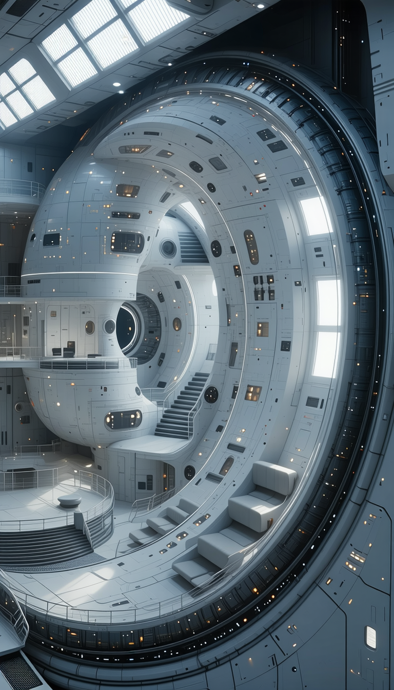 The Image Is A Computer-generated (cgi) Rendering Of A Large, Futuristic Space Station