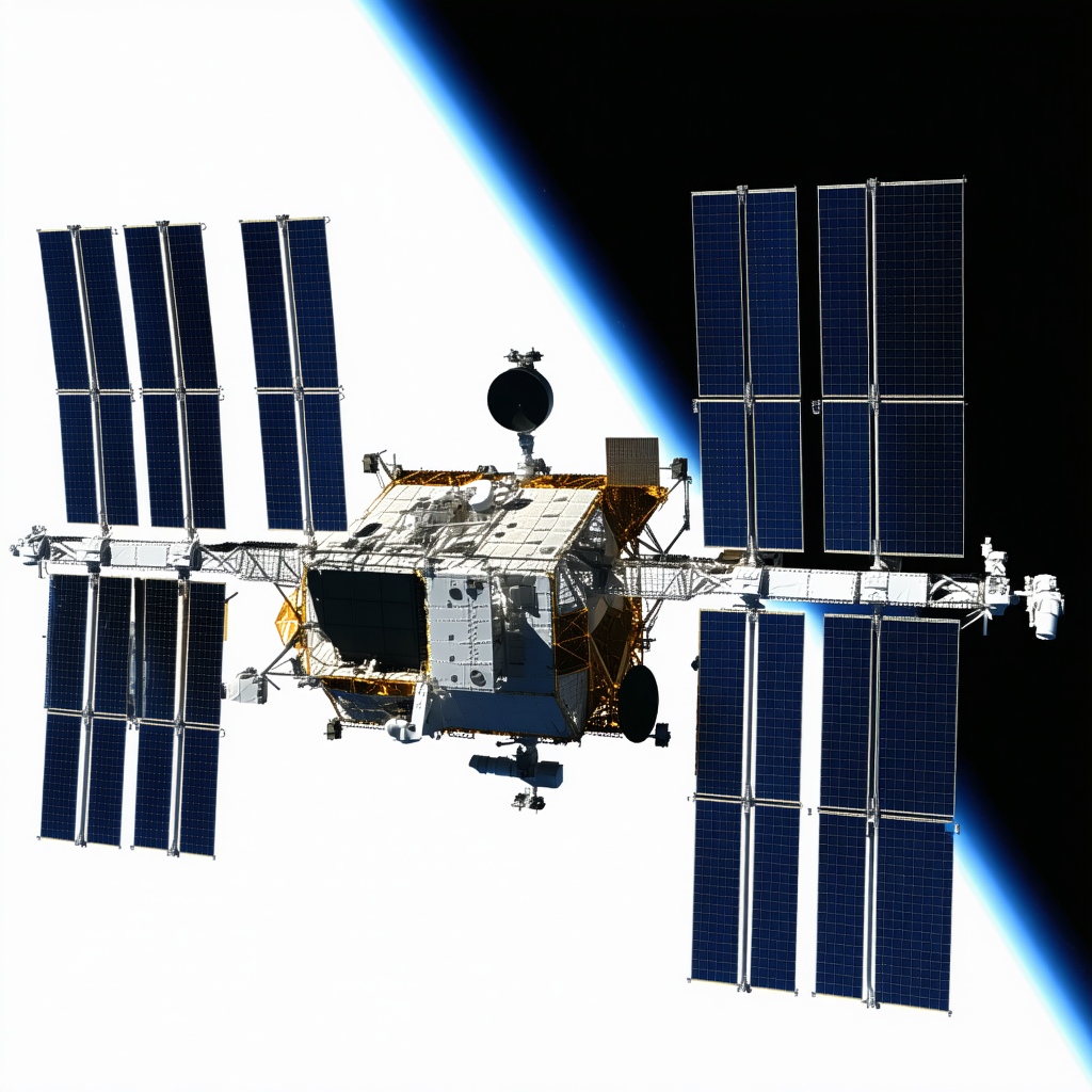 A Space Shuttle With A Large Satellite Dish On Top Of It