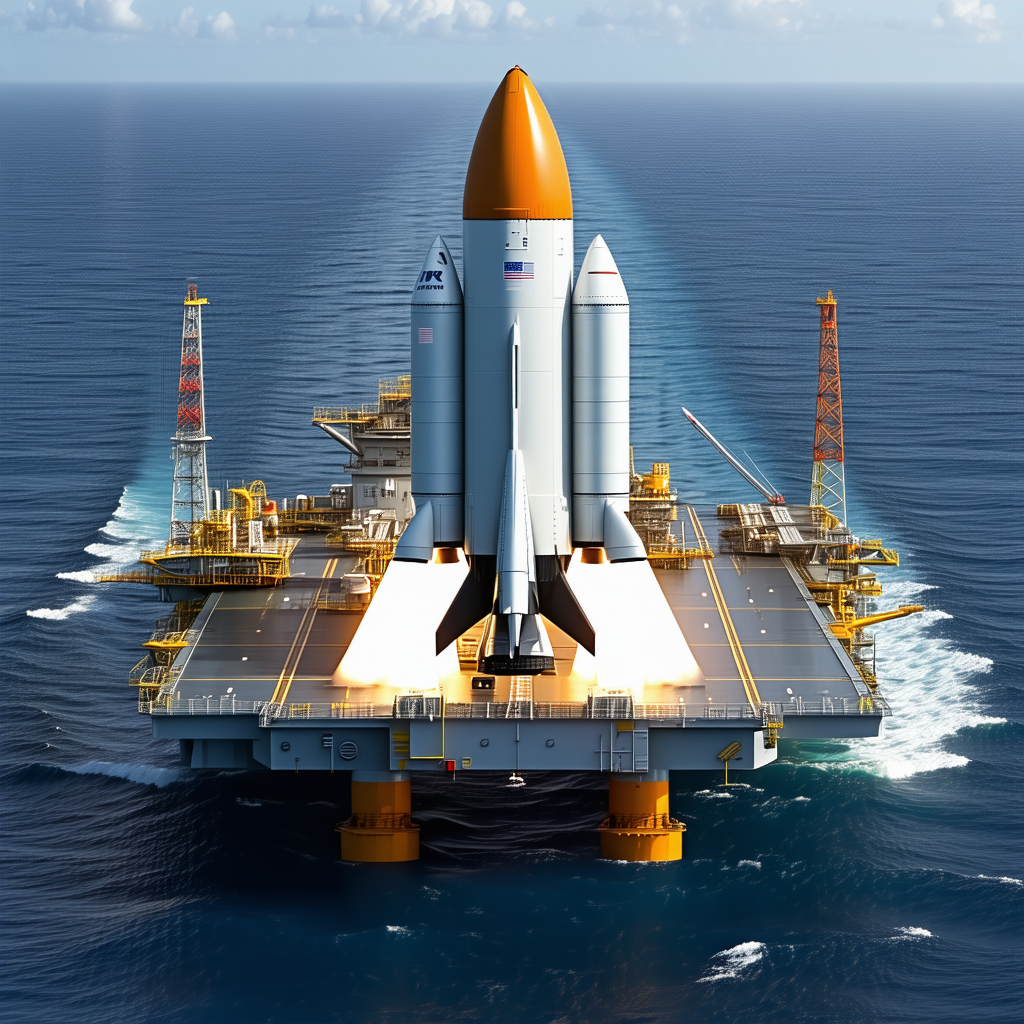 A Large Space Shuttle On A Platform In The Ocean