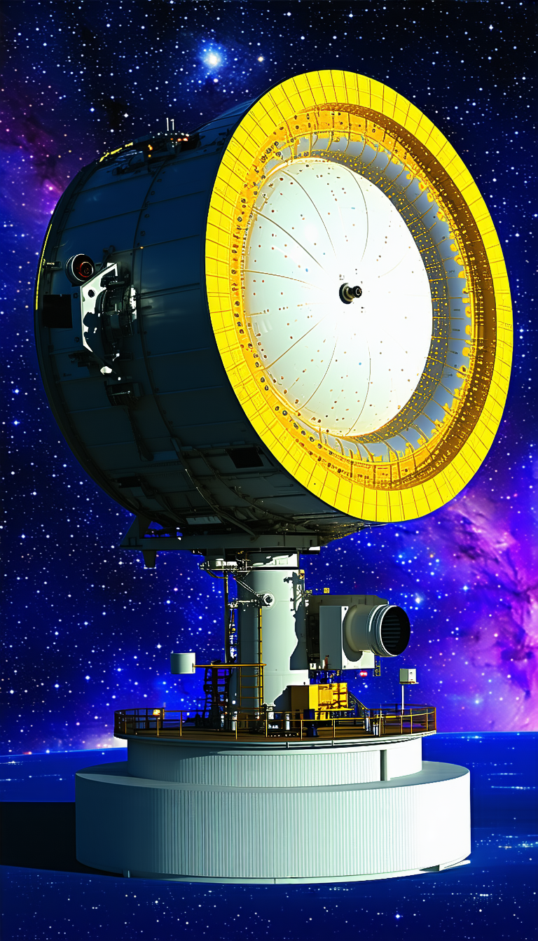 A Large, Round, Yellow Structure With A Dome-shaped Top, Situated In A Space-like Environment