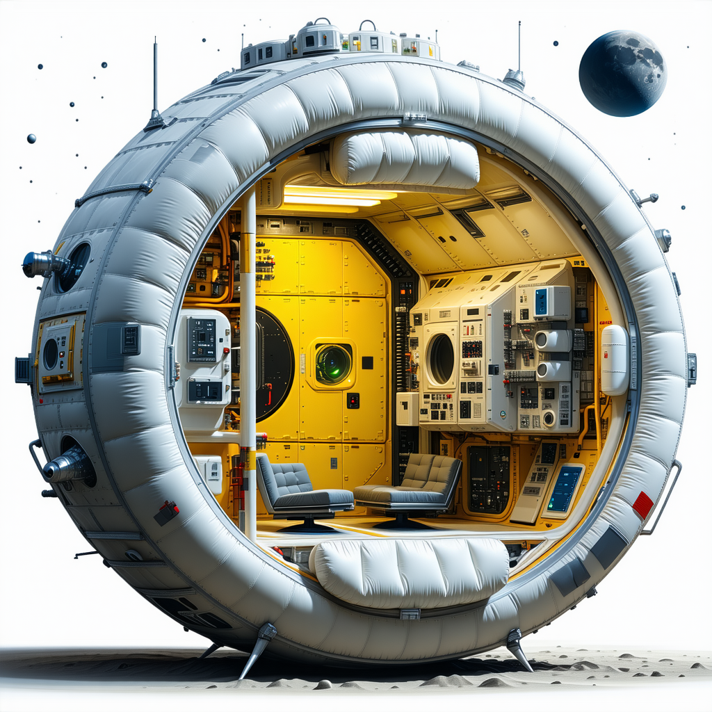 A Large, White, Round Spacecraft With A Hatch Door Open