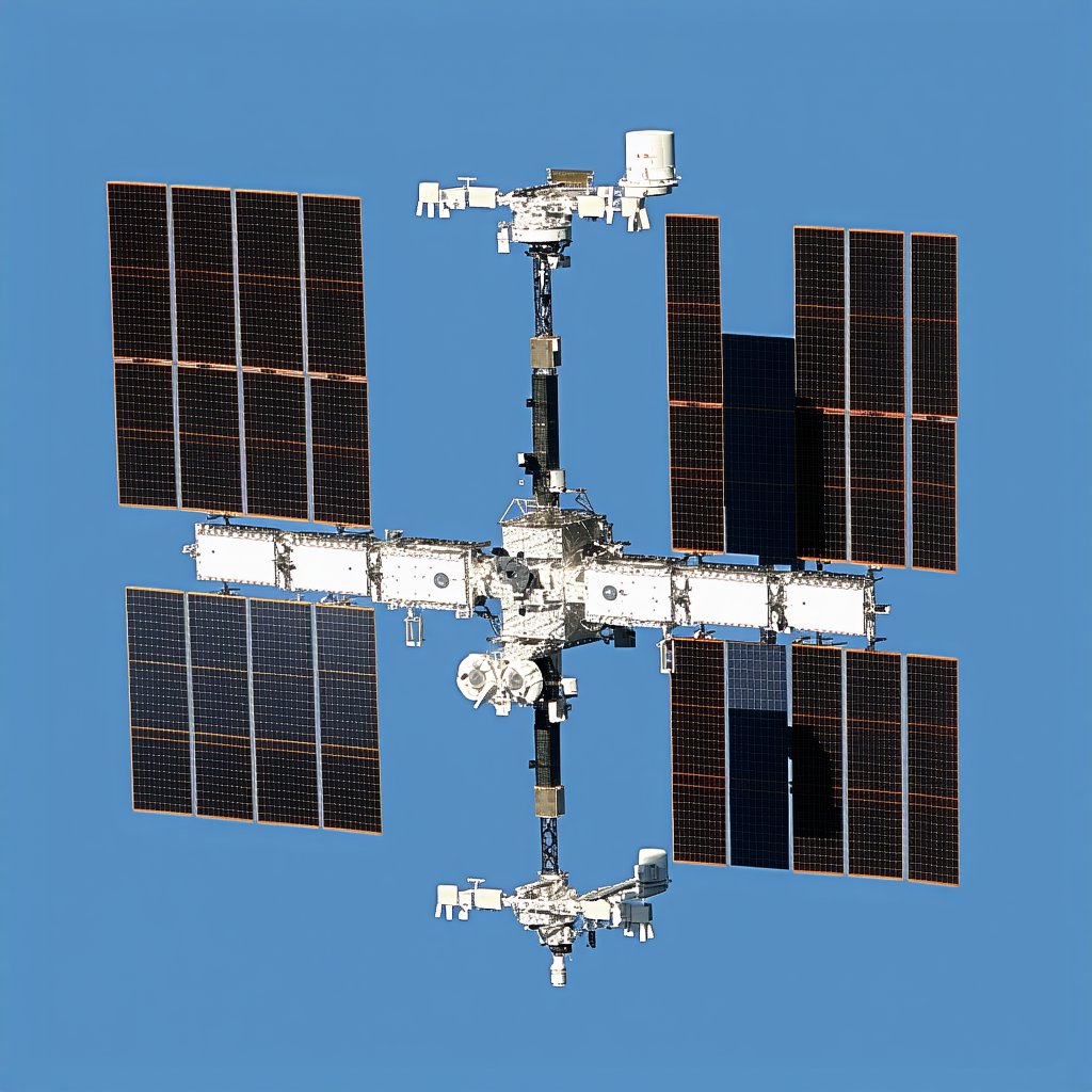 A Large Spacecraft With A White And Black Color Scheme