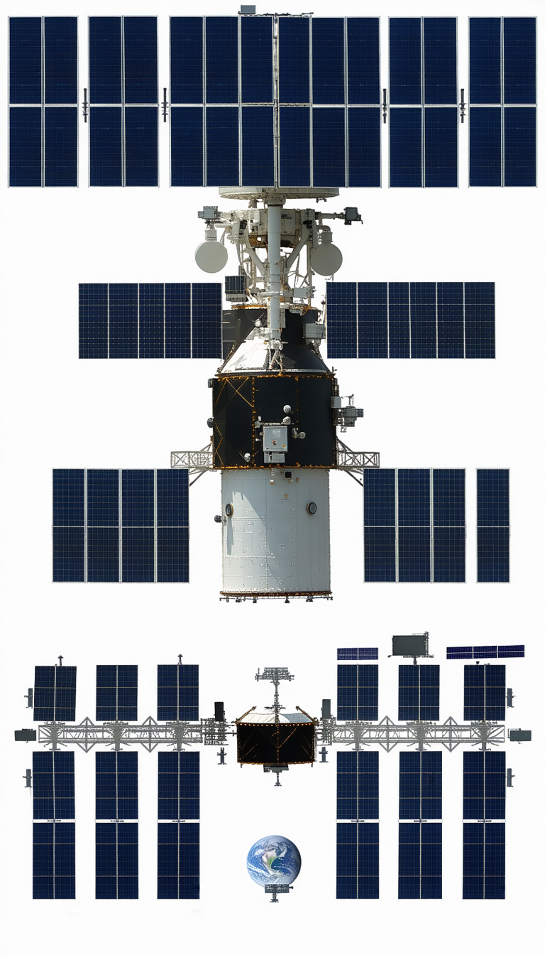 A Large Spacecraft With A Satellite Dish On Top