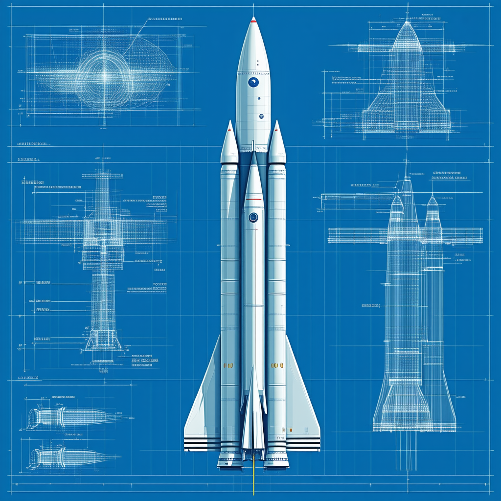 A Space Shuttle Is Shown In A Blue And White Drawing