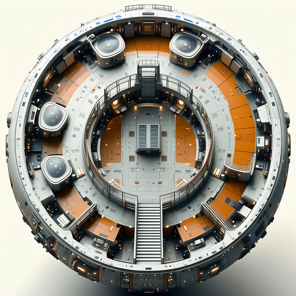 A Large, Round, And Futuristic Spacecraft Is Shown In A Close-up View