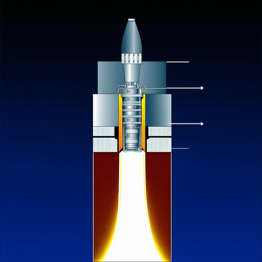 A Rocket Is Shown In A Blue Background, With A Yellow Line Coming Out Of It