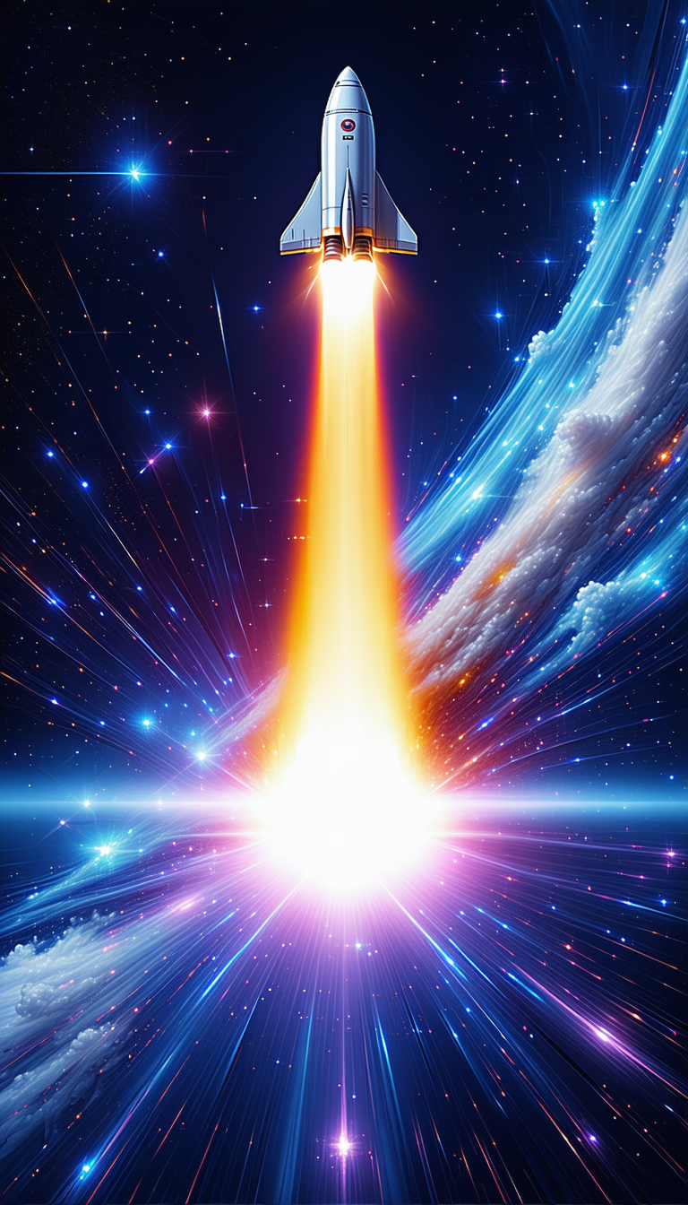 A Rocket Launching Into Space, With A Bright Orange Trail Following It