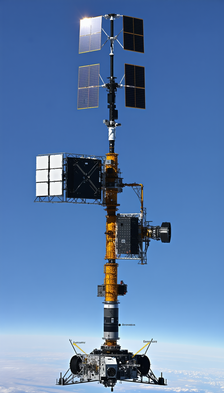 A Large Satellite Dish Is Mounted On A Yellow Tower