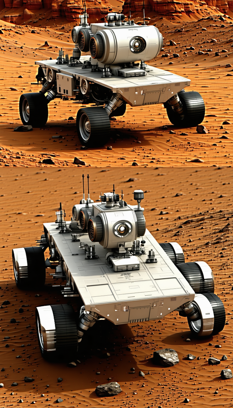 A Futuristic Vehicle, Possibly A Robot Or A Spacecraft, Sitting On A Dirt Surface