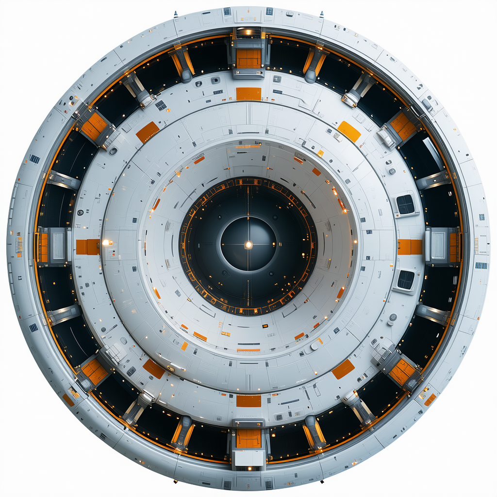 A Large, Round, White Spacecraft With A Black Center