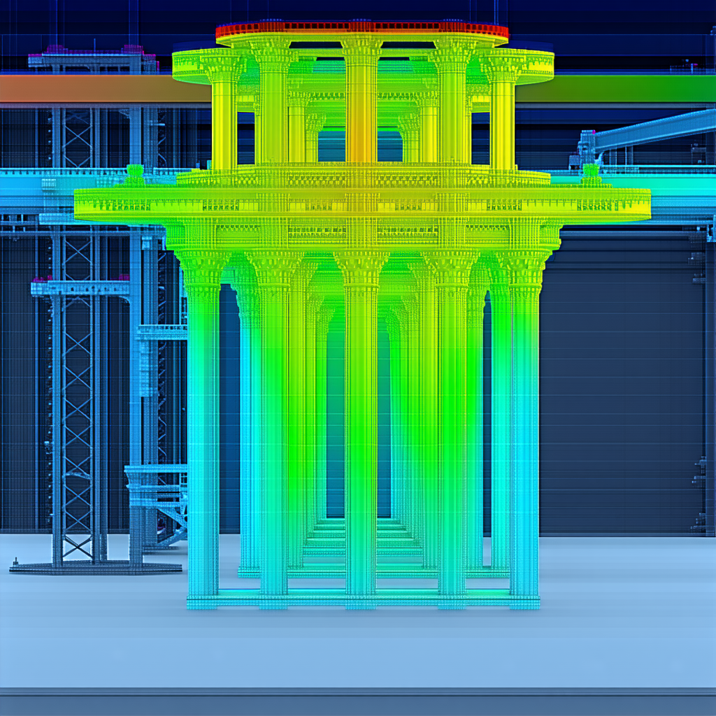 The Image Is A 3d Model Of A Large Structure, Possibly A Bridge Or A Building