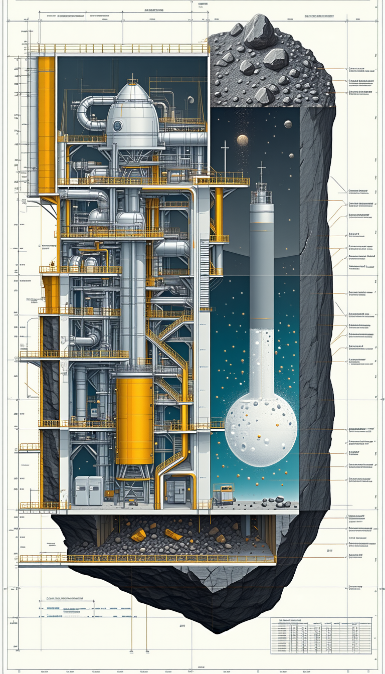 A Large Industrial Building Is Shown In A Drawing, With A Large White Sphere In The Foreground
