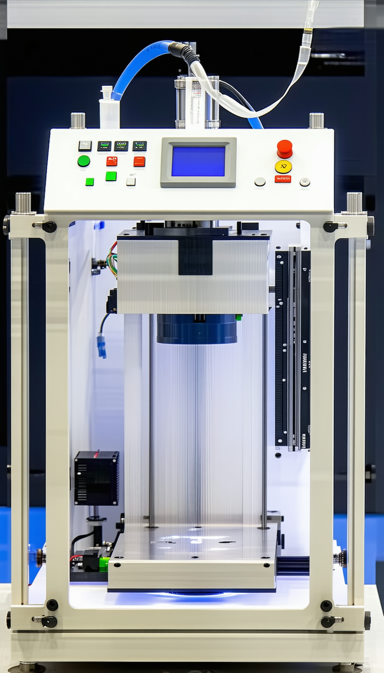 A Large, White, And Shiny Machine With A Blue Screen