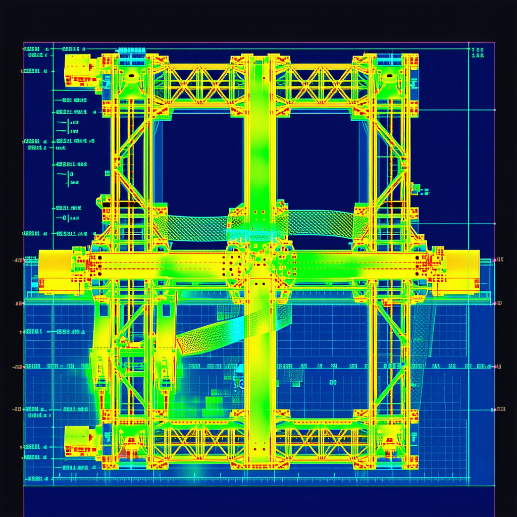 The Image Is A Blueprint Of A Large Structure, Possibly A Bridge Or A Building