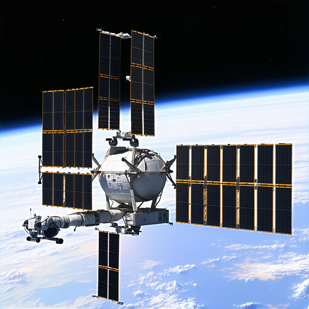 A Space Station With A Large Satellite Dish On Top Of It