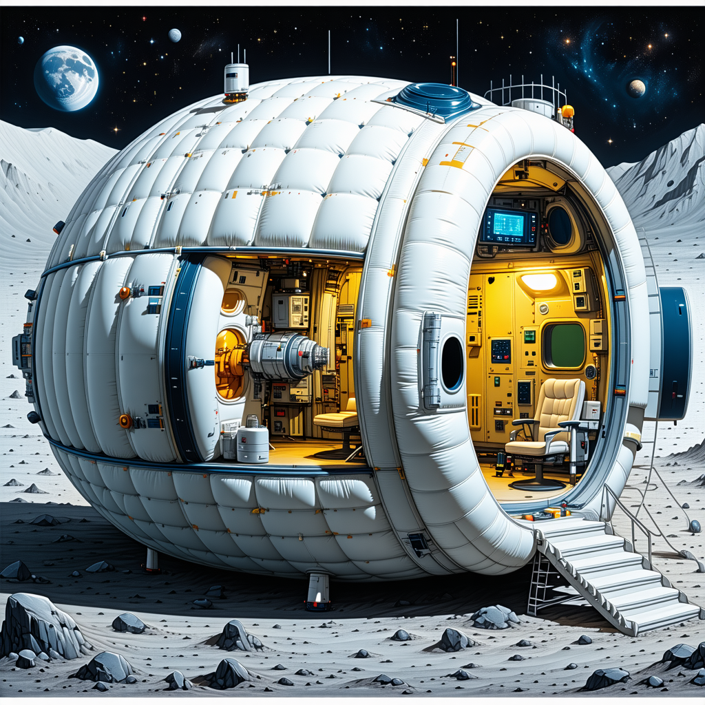 large, white, round spacecraft