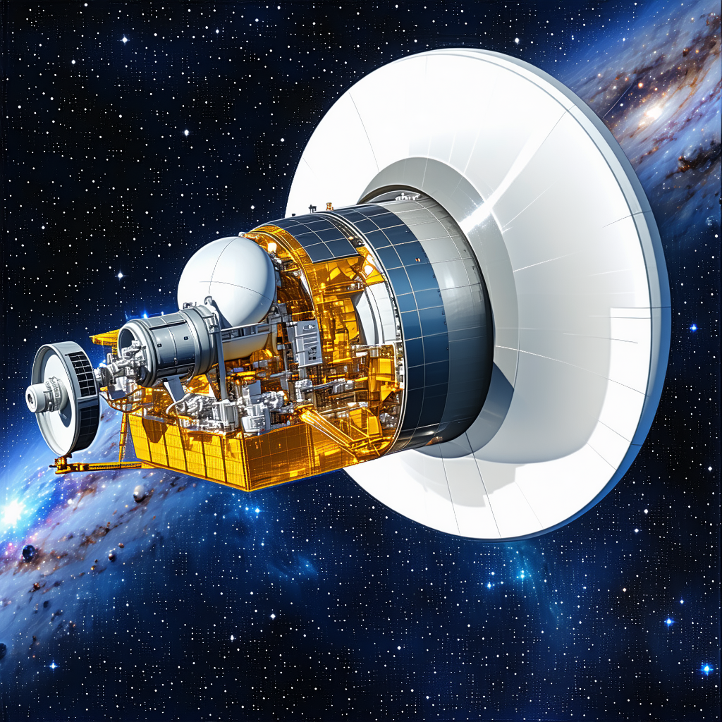 A Spacecraft With A Large Dish On Its Side, Possibly A Satellite Dish