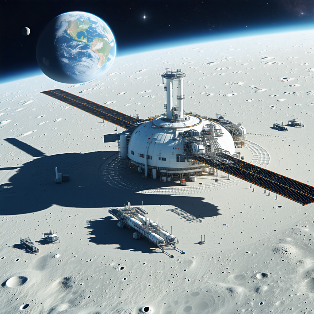 A Large White Space Station Is Located On The Moon