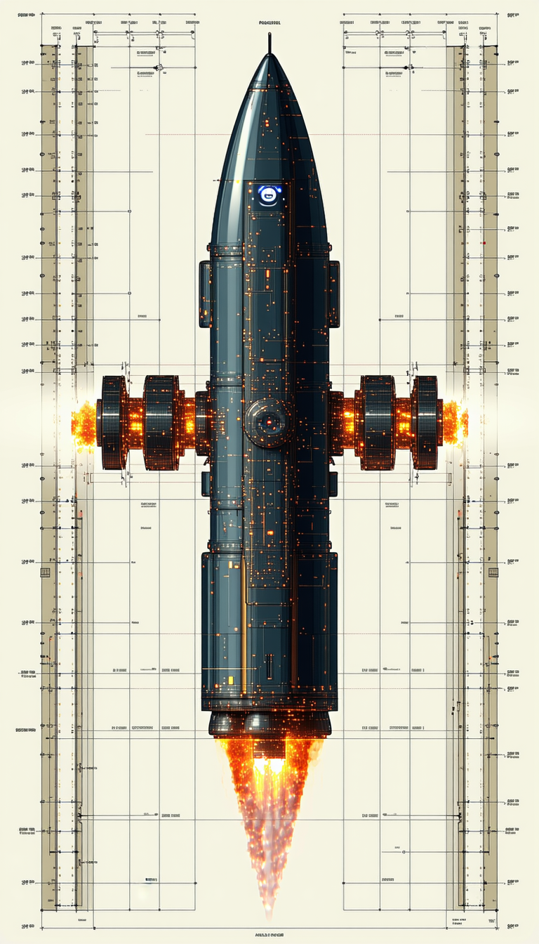 A Large, Futuristic Spacecraft Is Shown In A Drawing, With Its Front End Facing The Viewer