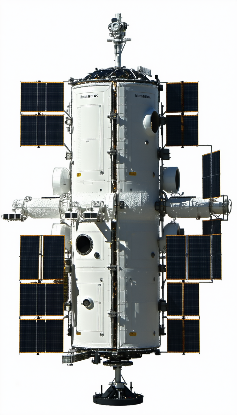 A Large White Spacecraft Is Shown In A White Background