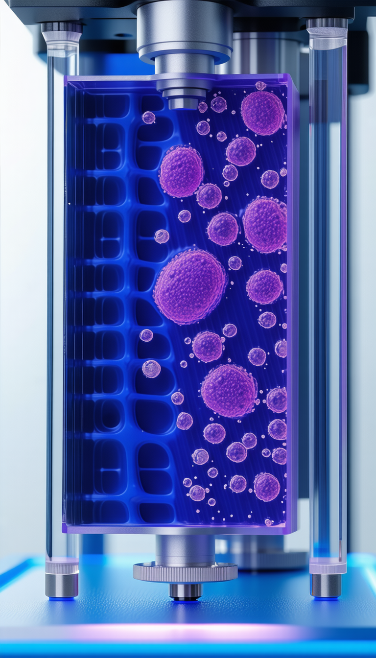 A Blue And Purple Liquid In A Glass Container