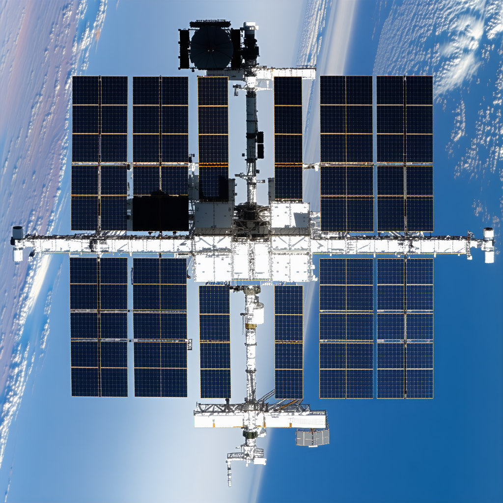 A Space Station With A Large Solar Panel On Its Side