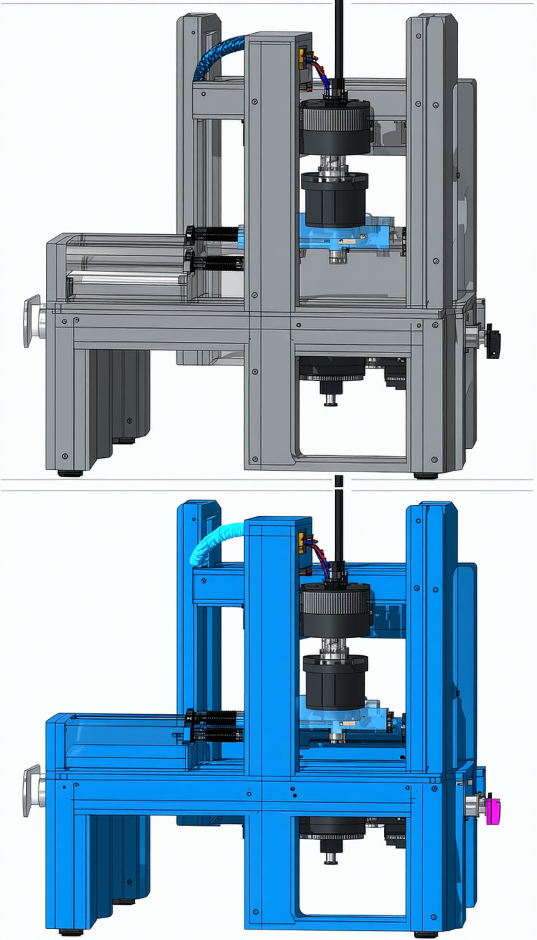 A Blue Machine Is Shown In Two Different Views