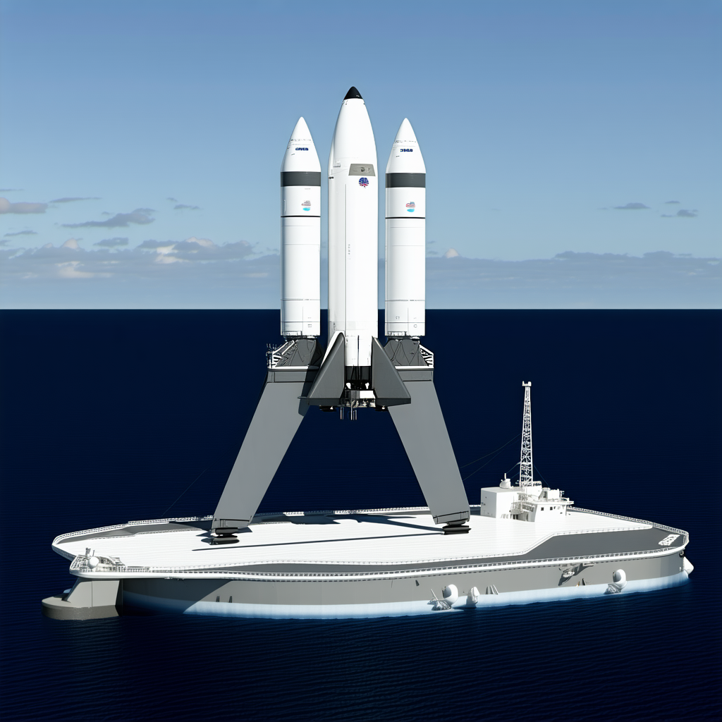 A Large White Space Shuttle Is Docked On A Floating Platform In The Ocean